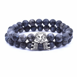 2 Pcs Lion Lava Stone Bracelet Set