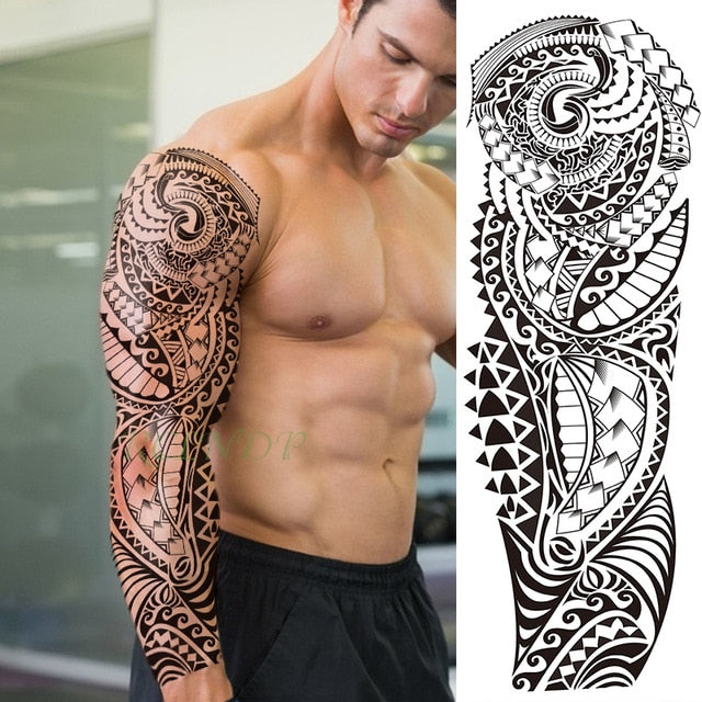 Geometric Design Full Arm Waterproof Temporary Tattoo Sticker - Authenticblkwidow