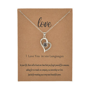 I love You in 100 Different Languages Heart Shaped Projection Necklace with Card - Authenticblkwidow