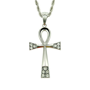 Ankh Cross With Rhinestones Pendant Necklace - Authenticblkwidow