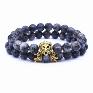2 Pcs Lion Lava Stone Bracelet Set