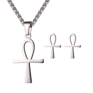 Key of the Nile Ankh Pendant Necklace & Earrings - Authenticblkwidow