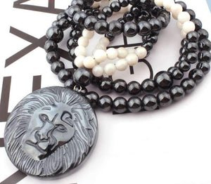 Natural Hematite Stone Lion Pendant Necklace