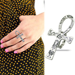 Vintage Egyptian Life Carved Ankh Cross Finger Ring For Women - Authenticblkwidow