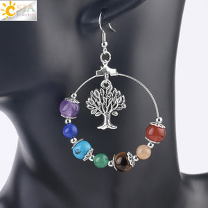 7 Chakra Tree of Life Drop Earrings Women Drop Earrings - Authenticblkwidow